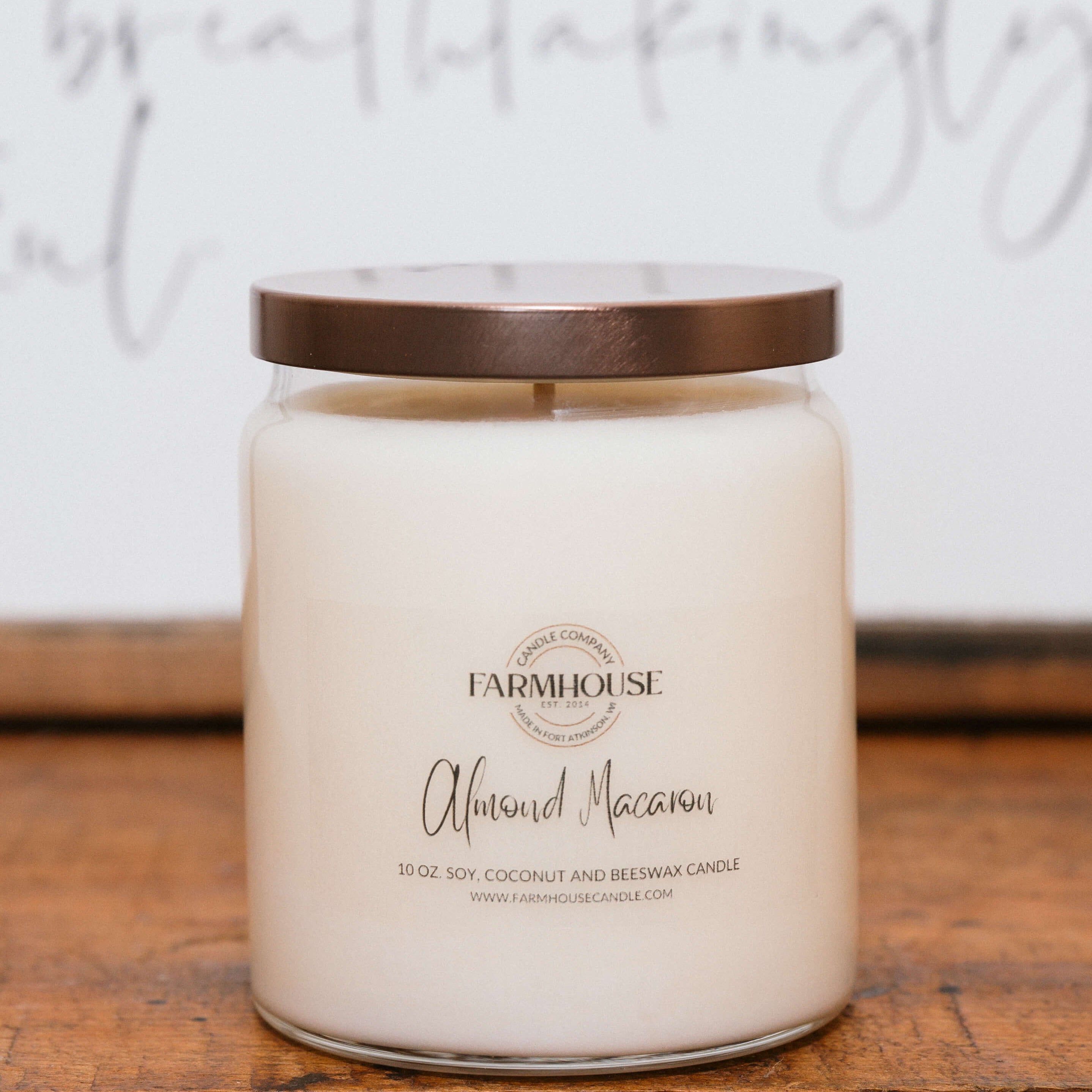 Almond Macaron hand-poured soy, coconut and beeswax candle | Farmhouse Candle Company | Wisconsin