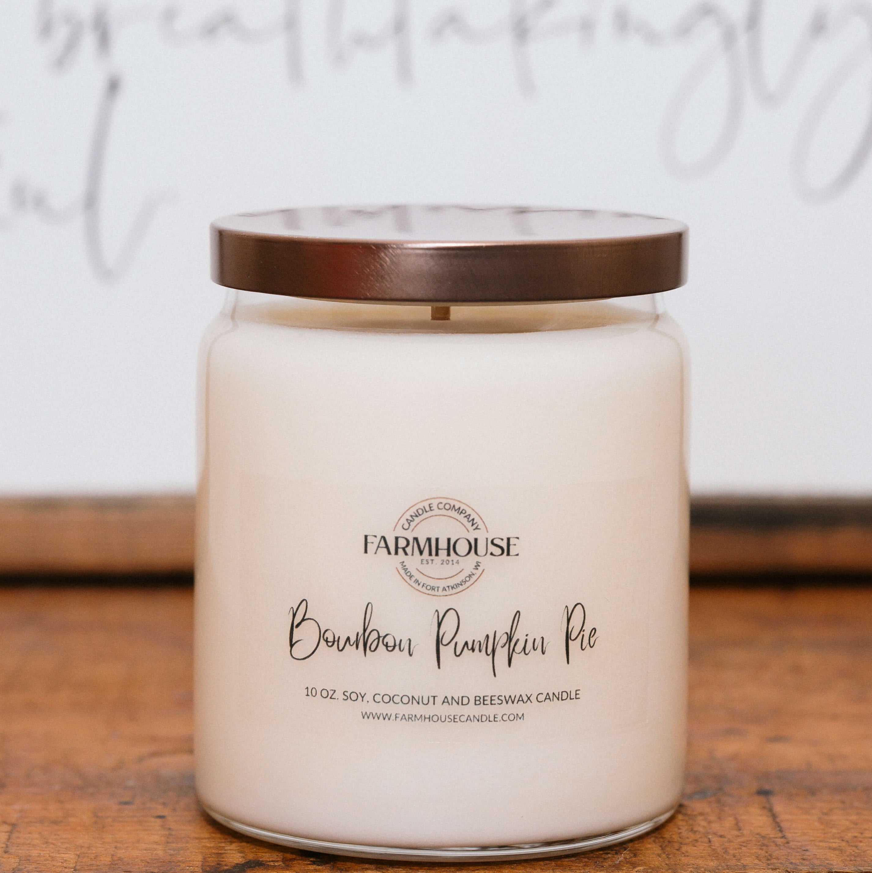 Bourbon Pumpkin Pie hand-poured soy, coconut and beeswax candle | Farmhouse Candle Company | Wisconsin