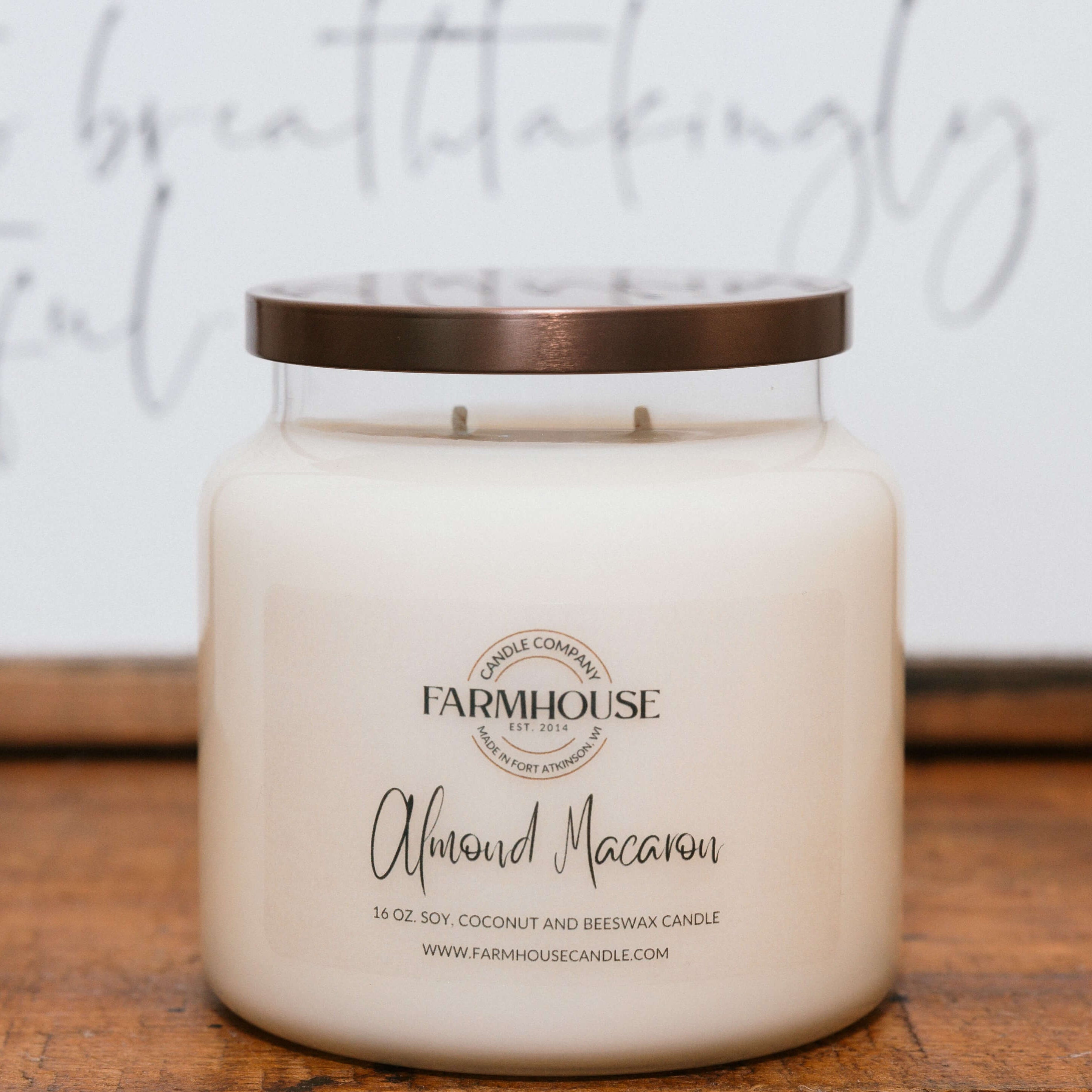 Almond Macaron hand-poured soy, coconut and beeswax candle | Farmhouse Candle Company | Wisconsin