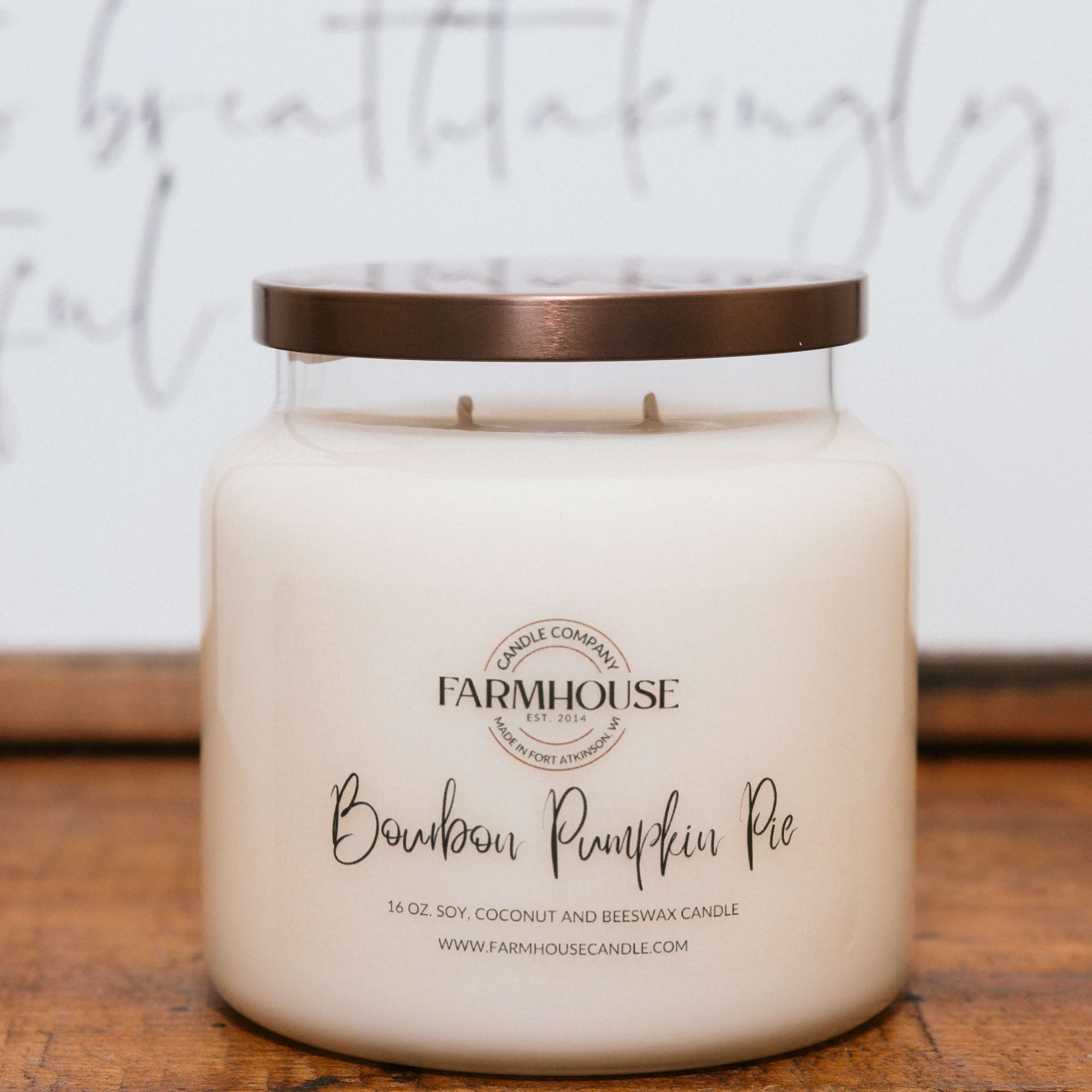 Bourbon Pumpkin Pie hand-poured soy, coconut and beeswax candle | Farmhouse Candle Company | Wisconsin