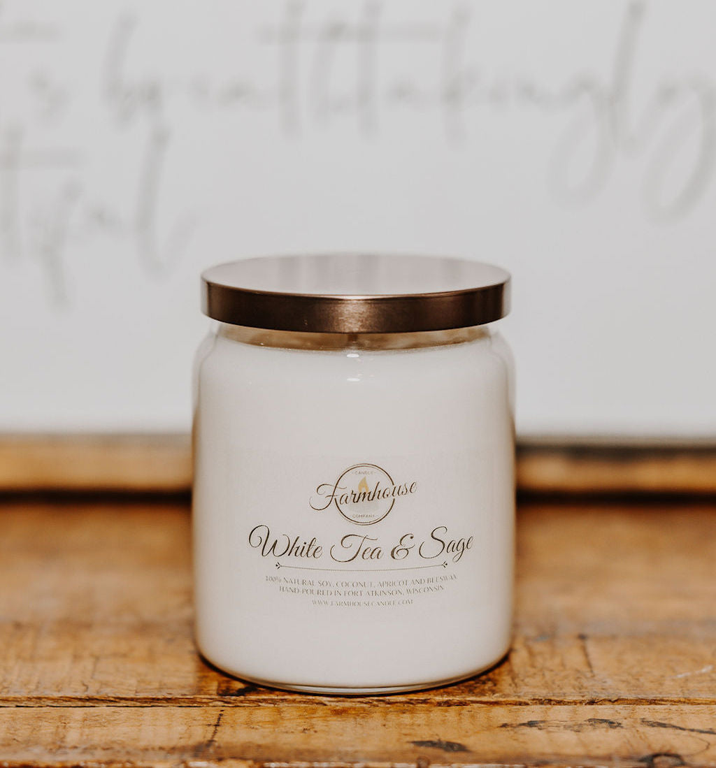 10 oz. White Tea & Sage Candle | FARMHOUSE CANDLE COMPANY